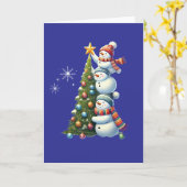 Trois Snowmen mignonne Vacances Blair Carte de Noë (Fleur jaune)