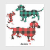 Trois Stickers Dachshund Plaid Buffalo (Feuille)