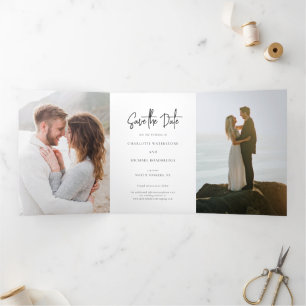 Trois Volets 3 Photo Script Mariage Faire-Part de Date de Sauve