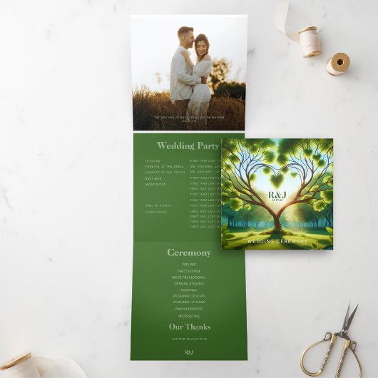 Trois Volets Ajouter Photo Romantique Green Wedding Programme
