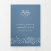 Trois Volets Bleu gris blanc fleur de lis programme de mariage (Page de couverture)