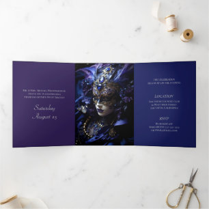 Trois Volets Blue Masquerade Sweet 16 Party Invitation