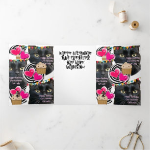 Trois Volets Bonne carte de dame de chat d'anniversaire, dame d