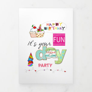 Trois Volets Bonne carte de tri-Fold Anniversaire FUN Cupcake