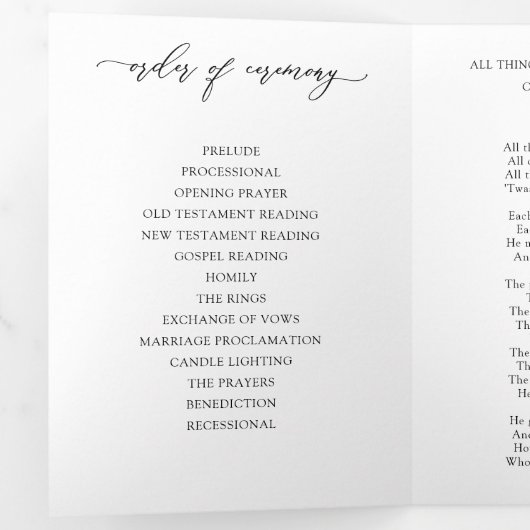 Trois Volets Brochure du programme de mariage triplé blanc élég (Intérieur en premier)