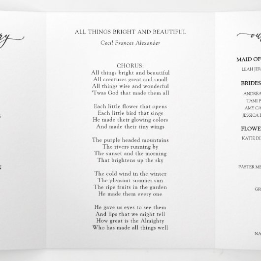 Trois Volets Brochure du programme de mariage triplé blanc élég (Intérieur au milieu)