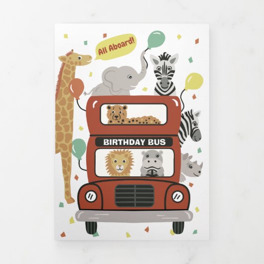 Trois Volets Bus et Animaux Tri-fold Carte d'anniversaire avec (Page de couverture)