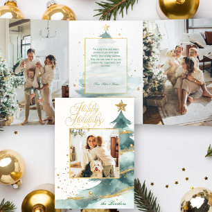 Trois Volets Carte de Noël arbre à l'aquarelle Joyeuses Fêtes P
