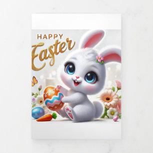 Trois Volets Carte de Pâques mignonne avec lapin