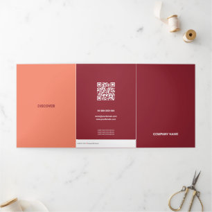 Trois Volets Carte Tri-Fold Code Qr Carrée De Ton Rouge Fraîche