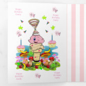 Trois Volets Carte triptyque FUN rose pour gâteau d'anniversair (Intérieur en premier)