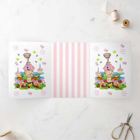 Trois Volets Carte triptyque FUN rose pour gâteau d'anniversair (Intérieur)