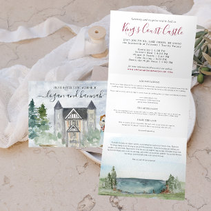 Trois Volets Détails de mariage à la villa élégante Invitation