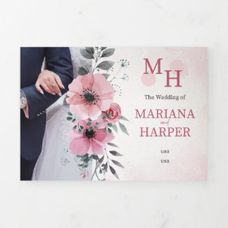 Trois Volets Elegant Floral Wedding Invitation – Watercolor Pin