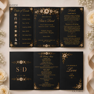 Trois Volets Élégant Invitation de Mariage Tri-Pliable Fleurie