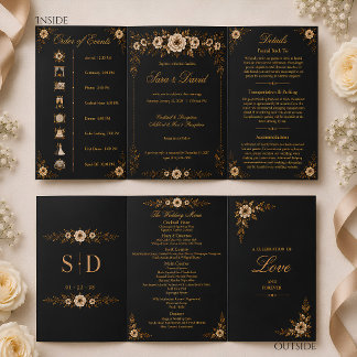 Trois Volets Élégant Invitation de Mariage Tri-Pliable Fleurie