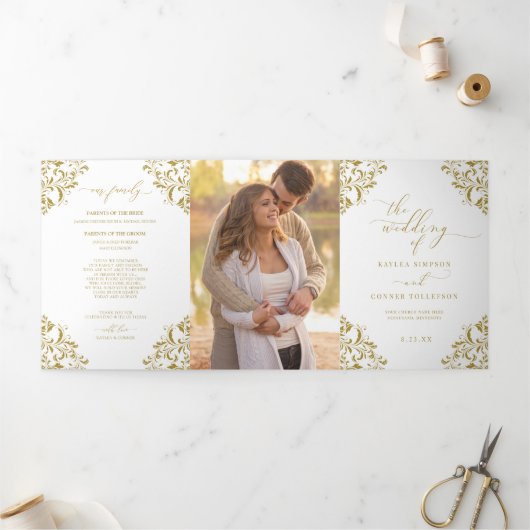 Trois Volets Élégant Livret de Programme de Mariage Triptyque e (Extérieur)