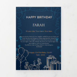 Trois Volets Elégante carte d'anniversaire bleu marine