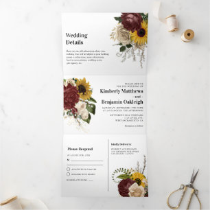Trois Volets Élégantes Florales d'Automne 3 en 1 Invitation de