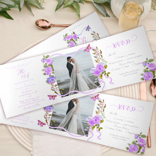 Trois Volets Faire-part de mariage de ruban violet Rose