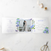 Trois Volets Faire-part de mariage photo du ruban bleu Rose (Intérieur)