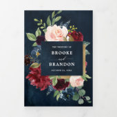 Trois Volets Faire-part de mariage Trifold Rouge Bourgogne Navy (Page de couverture)
