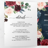 Trois Volets Faire-part de mariage Trifold Rouge Bourgogne Navy (Intérieur en premier)