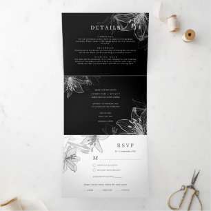 Trois Volets Floral Lilies B&W Tripler Tout En Une Invitation