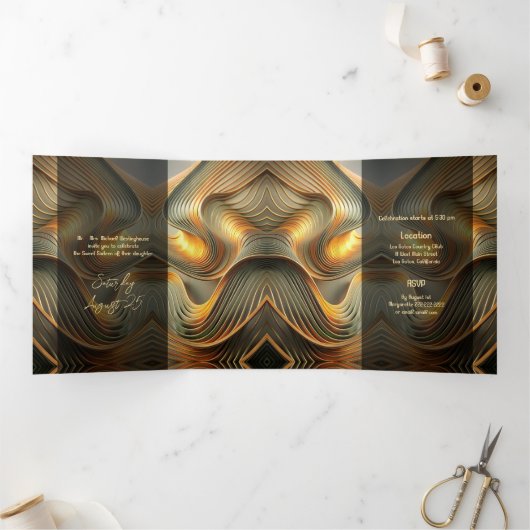 Trois Volets Flower Gold Sweet moderne 16 Party Invitation (Intérieur)
