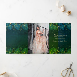 Trois Volets Invitation de la Quinceanera Feuille d'or