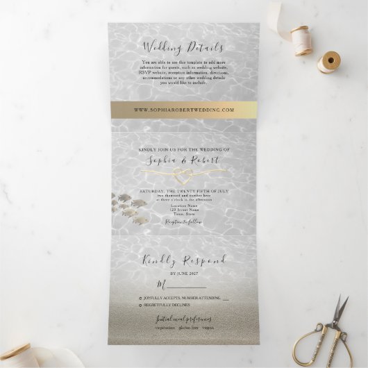 Trois Volets Invitation de mariage de plage triptyque 3 en 1 (Intérieur)