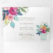 Trois Volets Invitation de mariage floral Fuschia 3in1 et RSVP (Intérieur en premier)