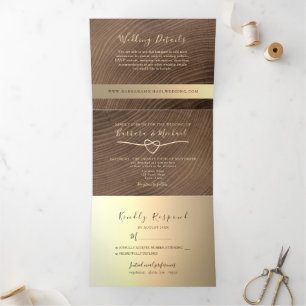 Trois Volets Invitation de mariage tri-pli en bois 3 en 1