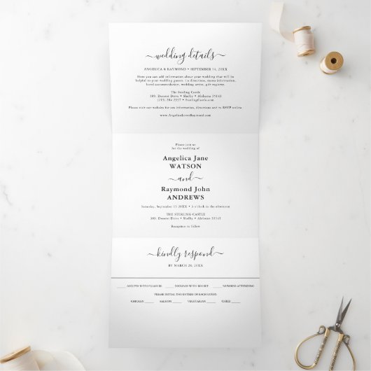 Trois Volets Invitation de mariage tri-pli simple classique (Intérieur)