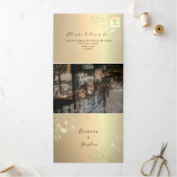 Invitation de mariage triptyque 3 en 1 en or