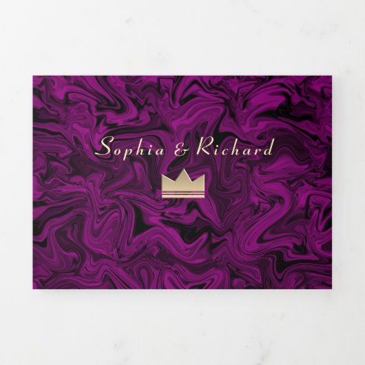 Trois Volets Invitation de mariage triptyque 3 en 1 violet avec (Page de couverture)