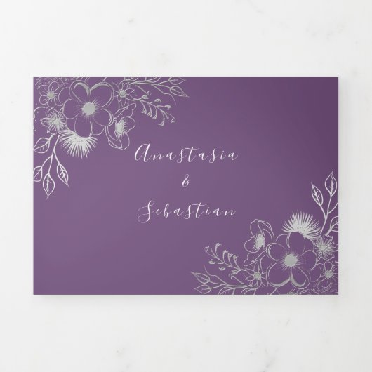 Trois Volets Invitation de mariage triptyque avec photo violett (Page de couverture)