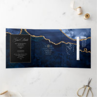 Invitation de mariage triptyque en agate bleue et