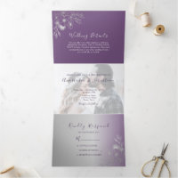 Invitation de mariage triptyque photo violet