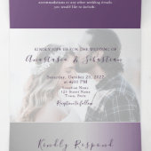 Trois Volets Invitation de mariage triptyque photo violet (Intérieur au milieu)