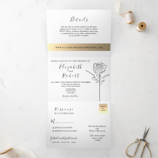 Trois Volets Invitation de mariage triptyque simple et élégante (Intérieur)