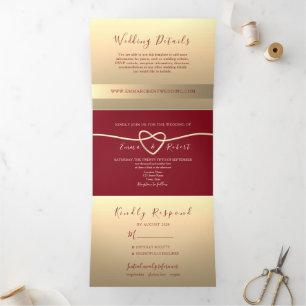 Trois Volets Invitation pliable moderne de couleur Bourgogne