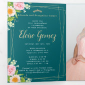 Trois Volets Invitation Quinceanera Florale Triplée Vert (Intérieur en premier)