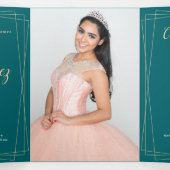 Trois Volets Invitation Quinceanera Florale Triplée Vert (Intérieur au milieu)