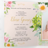 Trois Volets Invitation Quinceanera triplée de fleurs de Pêche (Intérieur en premier)