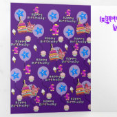 Trois Volets Joyeuse 5e carte d'anniversaire, #5 violet et jaun (Intérieur en premier)