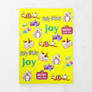 Trois Volets Joyeux Noël Joyeux Anniversaire Carte Tri-Fold