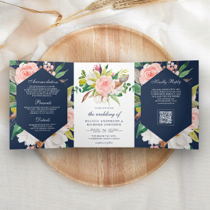 Trois Volets Magnolia blanche Invitation de mariage à code QR f