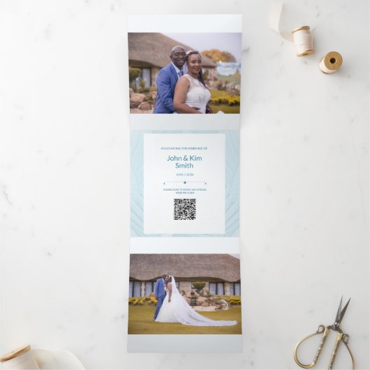 Trois Volets Mariage Spécial Ajouter Photo Faire-part Tri-Fold (Intérieur)