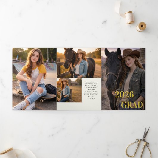 Trois Volets Modern Six Photo Unisex Graduation Invitation | (Extérieur)